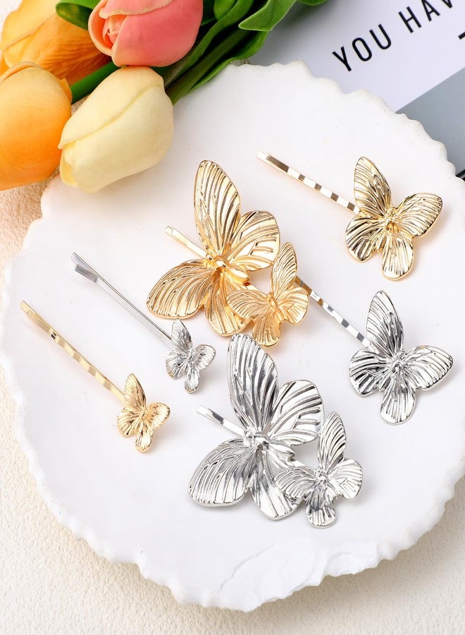 Ymapinc مجموعة مشابك شعر Ymapinc مكونة من 6 قطع، ذهبية وفضية، على شكل فراشة، مصنوعة من المعدن بثلاثة أحجام (قطعتان من كل حجم)، مثالية لتصفيف الشعر، والمناسبات، والاستخدام اليومي، وللعرائس ووصيفاتهن، وحفلات الزفاف والخطوبة والحفلات الراقصة. - Image 4